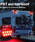 Close-up of NeaLia wireless trailer light, red magnetic LED tail light, IP67 waterproof.