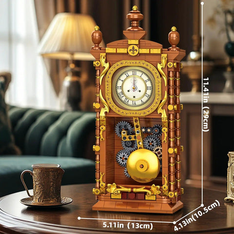 Pendulum Clock Building Blocks Kit For Adults And Kids, 751-Piece LEGO-Compatible Set with Real Clock Function on table