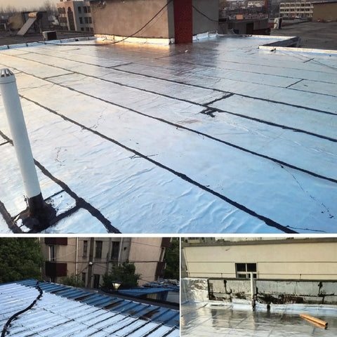 Kick Moisture In The Trash With This Heavy Duty Self Adhesive Bitumen Roofing Membrane Roll on a large flat roof surface.