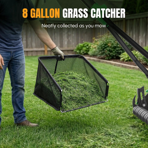 16 Inch Push Reel Lawn Mower With 5 Cutting Blades And Adjustable Height, Removable 8 Gallon Grass Catcher, Easy No Fuss Cut For Yards And Gardens, Clean Level Cut, Durable Black Finish with 8-gallon mesh catcher