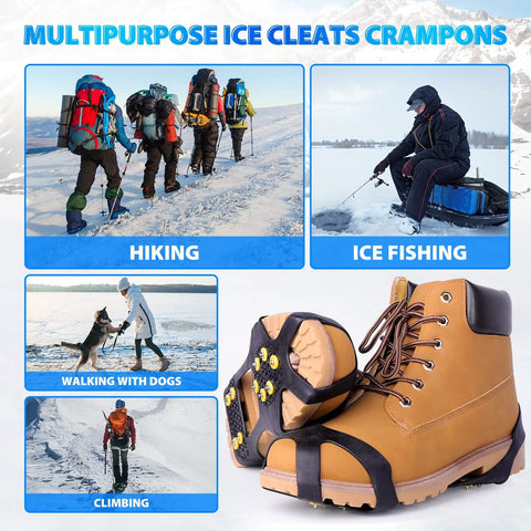 Winter Ice Cleats For Boots And Shoes With 10 Stainless Steel Spikes, Anti Slip Rubber Crampons For Walking, Hiking, Climbing