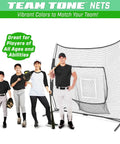 7 Foot By 7 Foot Baseball And Softball Practice Net For Hitting And Pitching Indoors Or Outdoors In Team Colors Durable Backstop Net For Batting Pitching Fielding Drills And Warmups shown with players