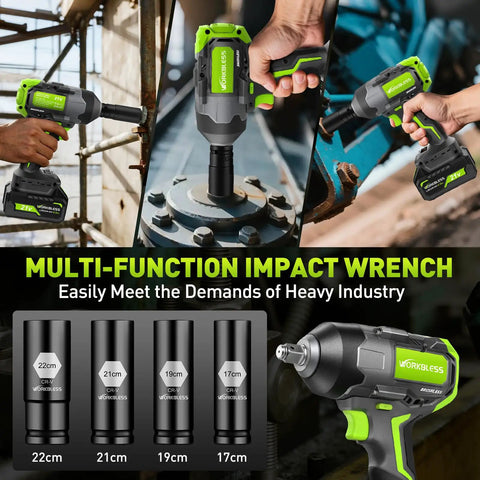 Cordless Half Inch Impact Wrench With 1200 Nm High Torque, Heavy Duty Auto Repair Tool For Car Tire Changes and 4 Sockets