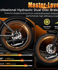 Close-up of Beast Mode Dual Motor Electric Bike's hydraulic dual disc brakes showcasing efficiency and performance features.