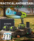 Cordless Leaf Blower With Turbo Power 980000 RPM Beast Mode Wind Up To 50 Meters Per Second And 110 MPH, includes batteries and charger displayed outdoors