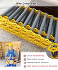 Heavy Duty Portable Conveyor Rollers With Hella Sturdy Build Carrying 330 Lb Loads, flexible interlocking shafts stacked.