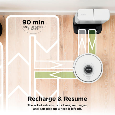 Matrix Clean Robot Vacuum with Serious Suction for Pet Hair on Carpets and Hard Floors Self Empty Base shown on wood floor