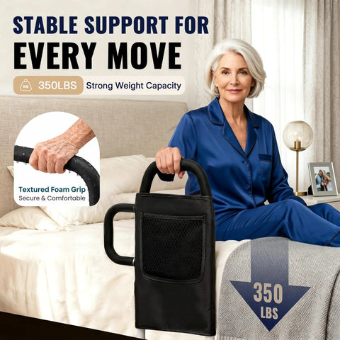 Heavy Duty Bed Rails For Seniors With Non Slip Ergonomic Handle And Storage Pocket Adjustable Tool Free Setup ASTM Approved