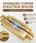 Heavy Duty Six Inch Hidden Door Hinges Two Pack Three Way Adjustable Invisible Concealed Hardware With Sleek Gold Finish, side view, showing integrated die casting and copper structure spacer.