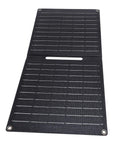 Foldable 24W Solar Panel Charger With 5V USB Output For Outdoor Camping And Hiking, black panel unfolded on white background