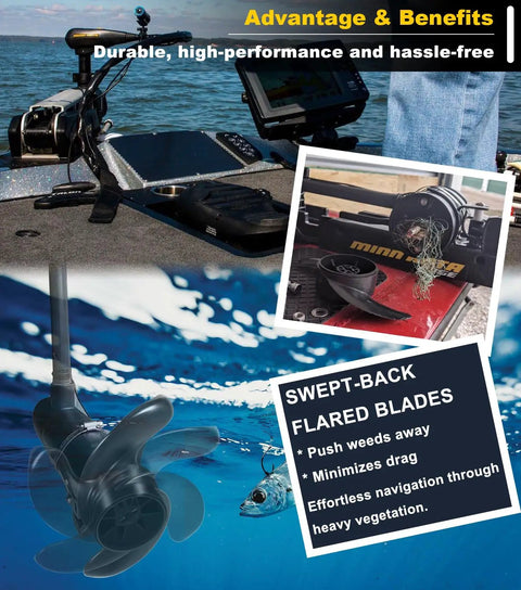 Weedless Wedge 2 Prop And Eliminator Prop Nut Kit For 112 Lb Thrust Trolling Motors 4-1/2 Inch Diameter No Hassle Install And Durable Quick Swap Fits Ulterra Fortrex Terrova Riptide Ultrex 112