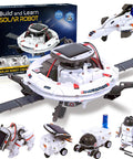 6 In 1 Solar Robot Building Kit For Kids Aged 8 To 13 That Lets Them Build Six Dope Robots, A Fun STEM Toy For Hands On Science, Perfect Birthday Gift For Boys And Girls. White plastic solar robot kit with six build options