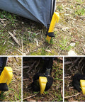 Nine Inch Plastic Tent Stakes Pack Of Twelve Heavy Duty Tent Pegs Made From Durable ABS Plastic securing a tent on grass