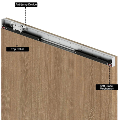 Image of Slick Concealed Barn Door Hardware Kit With Soft Close Mechanism for Hidden Ghost Sliding Door System showing top roller.