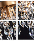 Close-up details of Mini Crystal Chandelier Flush Mount Ceiling Light With Gold Finish, Sparkling E26 Base Fixture showcasing crystals