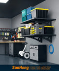 Two Pack 2x3 Foot Wall Mounted Garage Storage Rack Set with Heavy Duty Steel Wire Mesh Shelves and Tools, Black Finish