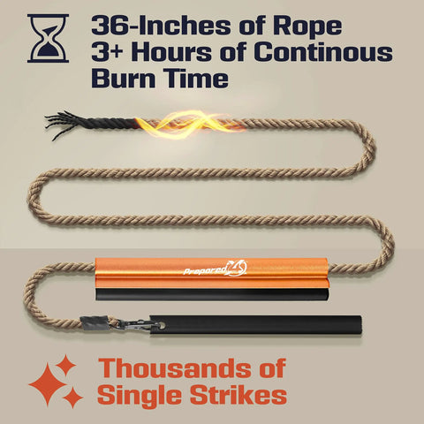 All In One Flint And Steel Fire Starter Kit With Ferro Rod Waterproof 36 Inch Wick Rope Steel Striker
