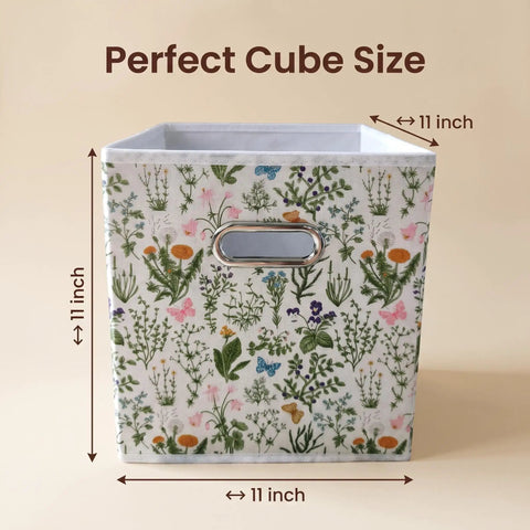 Six Piece Wild Floral Fabric Storage Cubes With Handles Solid Collapsible Bins For Cube Shelves, perfect 11x11 inch size.