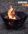 Collapsible 23 Inch Wood Burning Fire Pit For Camping And Patio with dancing flame outdoors