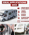 Butyl Tape Sealant For RV And Boat Repair Three Quarters Inch By Forty Five Feet One Eighth Inch Thick EPDM Rubber SelfAdhesive Leak Proof Patching Tape For Roofs Windows Seams Marine And Auto Weatherproofing shown with RV applications.