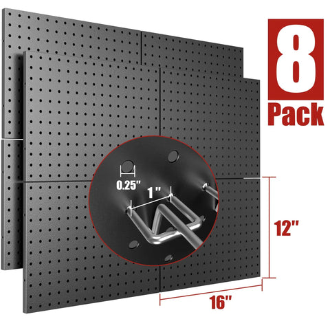 Beefy Heavy Duty Steel Pegboard Panels Set Of 8 With 50 Hooks Each 16 By 12 Inch Wall Organizer For Garage And Workshop