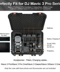 Waterproof Tough As Nails Hard Case With Custom Foam For Mavic 3 Pro Series Drones, interior view with drone and accessories.