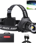 Beast Mode Bright USB Rechargeable Headlamp With 350000 Hour LED 5 Modes IPX7 Waterproof Zoom Beam 90 Degree Tilt Long Battery Life