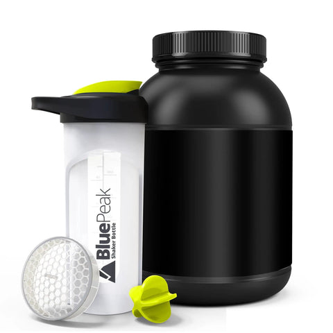 Dual Mixing Protein Shaker Bottle 28 Oz With Ball Mixer And Grid, BPA Free, Leak-Proof On-The-Go 2 Pack with protein jar