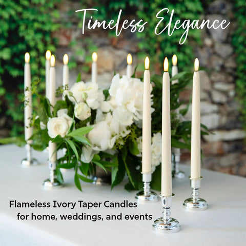 Set Of 10 Flameless LED Taper Candles With Daily Timer, Remote Control, Ivory Finish, Realistic Black Wick, Includes 20 AA Batteries, No Wax Mess, Safe Home Decor For Ambience And Parties, Candle Holders Not Included