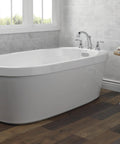Bathroom with freestanding tub and Woodhurst Roman Tub Faucet Chrome Deck Mount Two Handle Bath Faucet for 3 Hole Install Sleek Built To Last Chrome Finish Trim Kit Valve Sold Separately