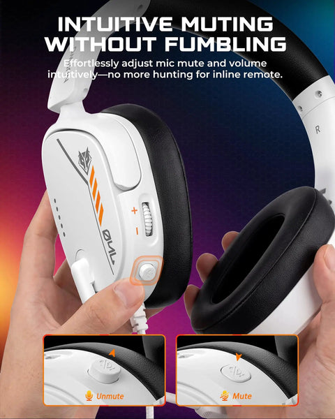 Close-up of Lightweight Gaming Headset With Crisp Sound And Clear Unidirectional Mic For PS5 PS4 Xbox, showing mute button.