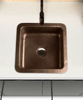 Top view of installed 12 Inch Hand Hammered Copper Bar Prep Sink With Dual Mount Drop In Or Undermount Install Glasgow Style Single Bowl