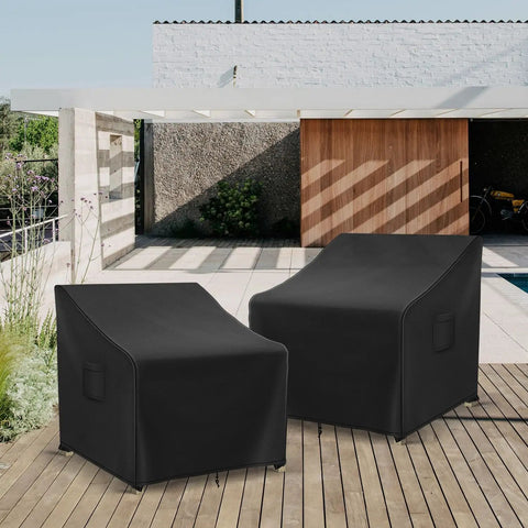 Waterproof Adirondack Chair Covers 2 Pack for Outdoor Patio Furniture Fits Up To 32W x 37D x 36H Inches Black Heavy Duty Weatherproof Protection for Rain Sun Snow Easy Slip On and Off Durable Fabric on chairs on patio