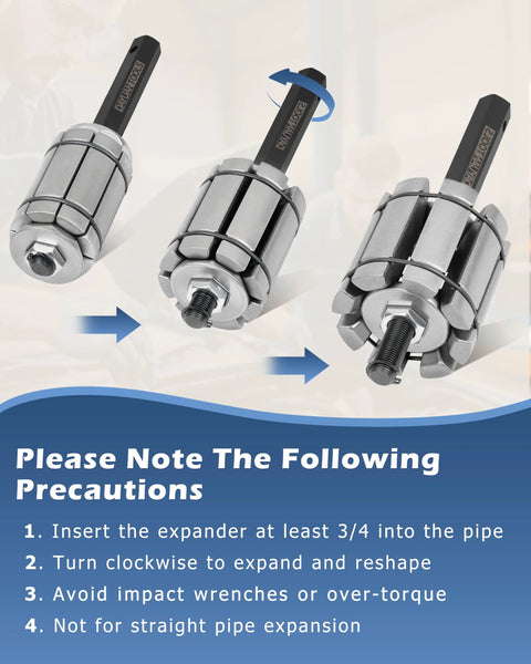 Three DAYUAN exhaust pipe expander tools with gray heads and black handles; 1-1/8 in to 3-1/2 in for automotive use