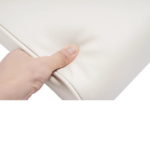 Close-up of thumb pressing Universal Pontoon Boat Seat Bottom Cushion For 8WD159 Series 50 Quart Swingback Cooler Seat And 8WD159-R-S White Replacement Pad For Fishing Boats And Yachts Durable Comfort