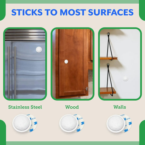 Magnetic Cabinet Locks For Babies Easy No Tool Install Baby Proofing Locks For Cabinets Drawers Doors And Kitchen Strong Adhesive 8 Pack With 2 Keys For Kid Safe Home And Peace Of Mind shown on steel, wood, and wall surfaces.