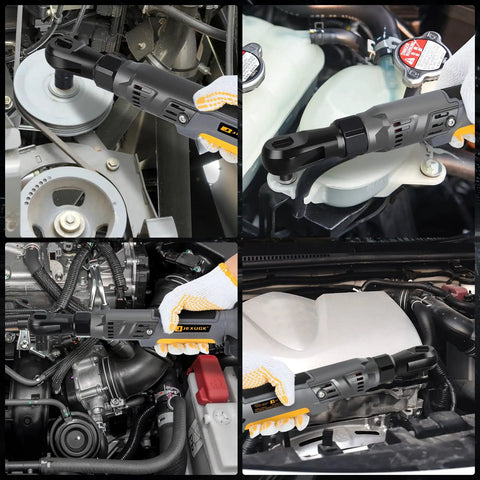 120Nm Cordless Ratchet Wrench With Brushless Motor, 21V Power, in use across various automotive engine components.
