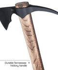 Close-up of ODR Axe Outdoor Survival Hawk With Spike 1055 Carbon Steel Head Tennessee Hickory Handle Built Tough As Nails