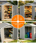 6x4 Ft Outdoor Resin Storage Shed With Floor And Window, All Weather Waterproof Plastic Garden Tool Shed, backyard view