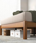 Heavy Duty 14 Inch Bamboo Platform Bed Frame Twin Size With No Box Spring Needed, showcasing slatted support and a cozy mattress.