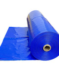 Polyethylene Shrink Wrap Roll 7 Mil Thick 14 Foot By 125 Foot Blue Marine Grade Film showing roll on flat surface for winter storage.