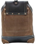 Rear view of Oil Tanned Leather Tool Pouch For Carpenters With 10 Pockets And 2 Hammer Holders, showing reinforced seams.