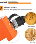 Close-up of Bonvoisin orange 10T hydraulic jack head with black connector and metal nut; anti-rust and anti-greasy insets.