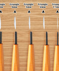 Top Notch 5 Piece Linoleum Carving Tool Set Featuring Knockout Sharp Triangular Linocut Knives With Smooth Beechwood Handles.