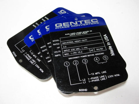 Premium Rotary Phase Converter Swaps Single Wire For Three Phase Feeds rated labels showing specifications and input details.