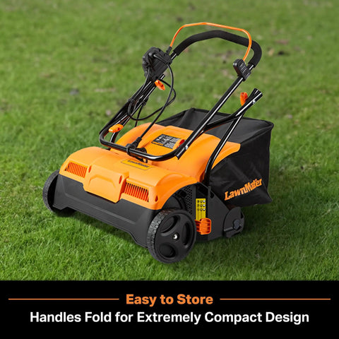2 In 1 Dethatcher And Scarifier For Lawns With Electric 16 Inch Deck 13 Amp Motor in folded position on grass
