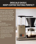 8 Cup Drip Coffee Maker With SCA Certification And Blooming Technology, front view with glass carafe and stainless steel design