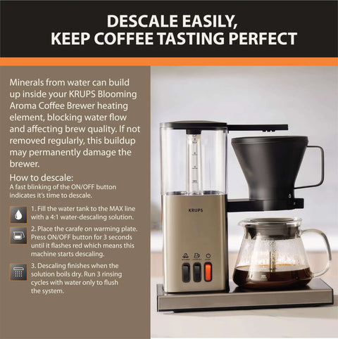 8 Cup Drip Coffee Maker With SCA Certification And Blooming Technology, front view with glass carafe and stainless steel design