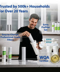 Front view of APEC ROES-PH75 Essence Series 6-stage RO water filter with extra pre-filter set on kitchen counter