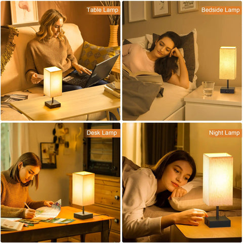 Beige Bedside Table Lamp With USB C And USB A Ports 3 Way Dimmable Touch Control LED Bulbs Included Flicker Free Eye Friendly Nightstand Light For Bedroom Living Room Office